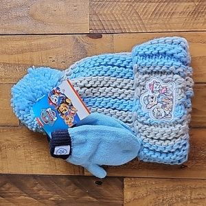 Paw Patrol Licensed Toddler Knit Beanie Hat & Mitten Set